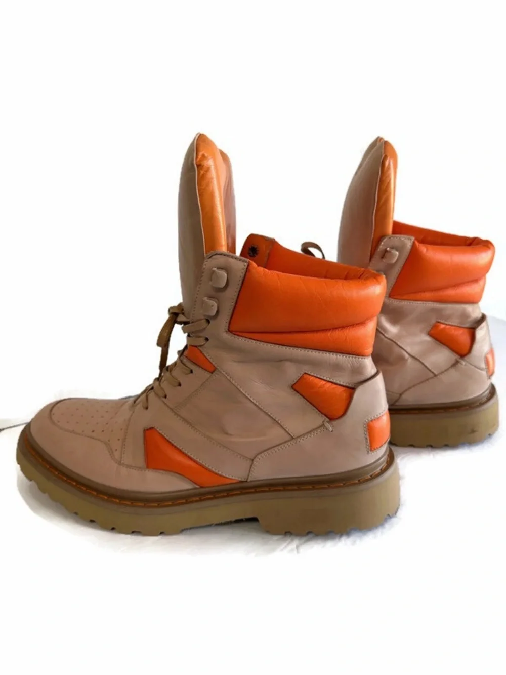 Calvin Klein Collection Beige and Orange Leather High-Top Boots
